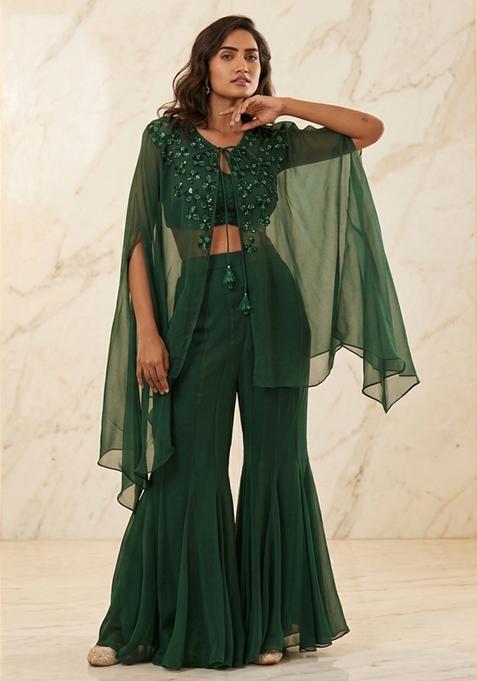 Green Hand Work Sleeveless Fusion Set