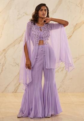 Lavender Hand Work Sleeveless Sharara Set