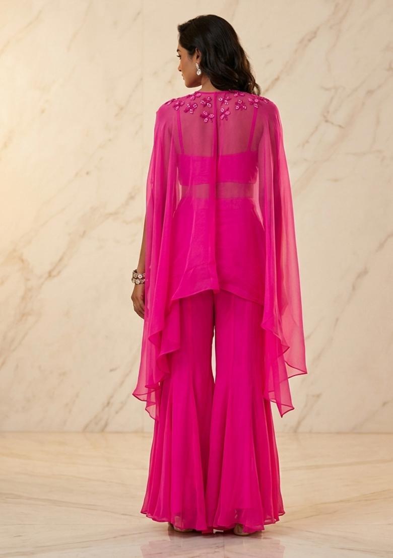 Pink Hand Work Sleeveless Sharara Set - Indya