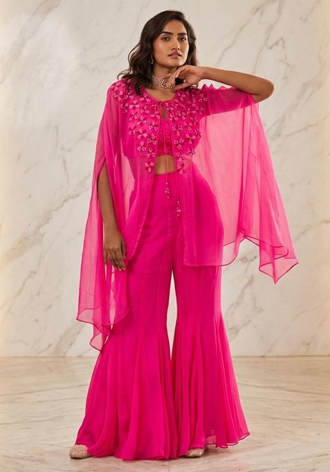 Pink Hand Work Sleeveless Sharara Set