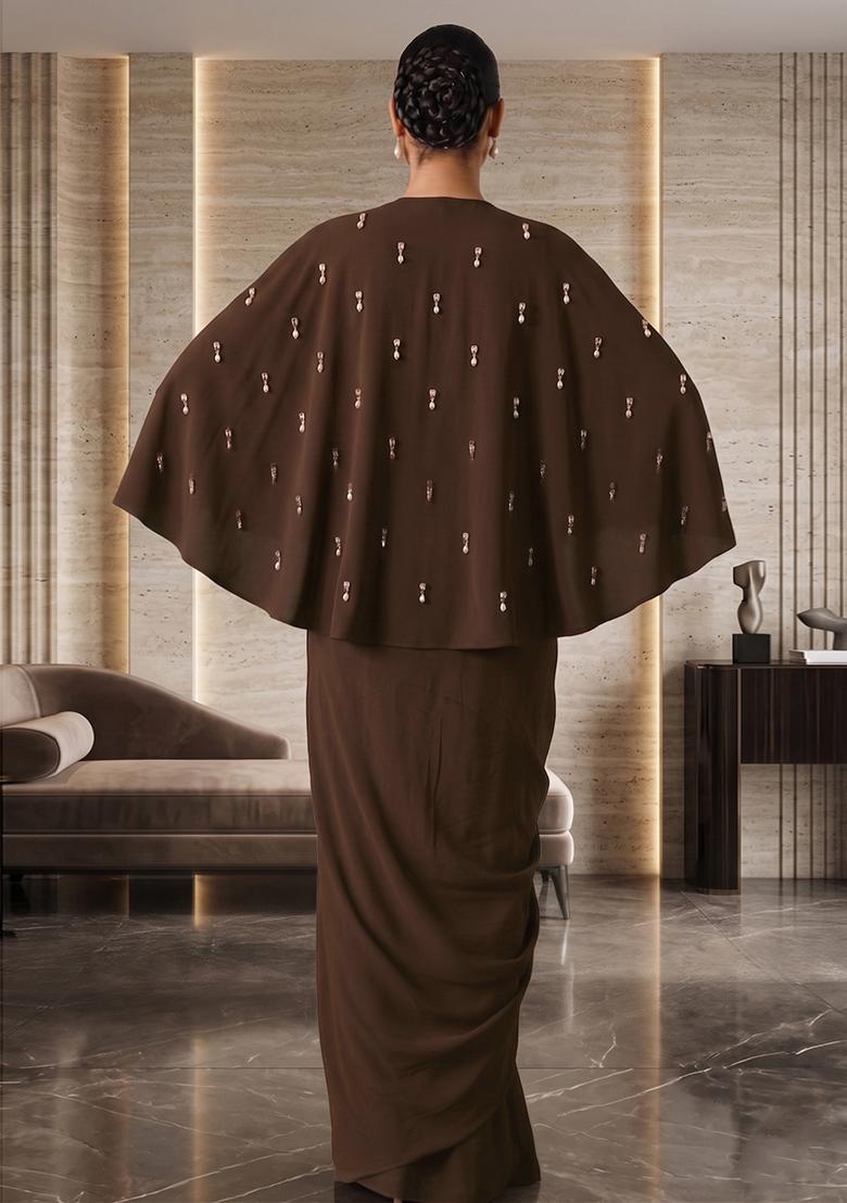 Brown Hand Work Strappy Fusion Set - Indya