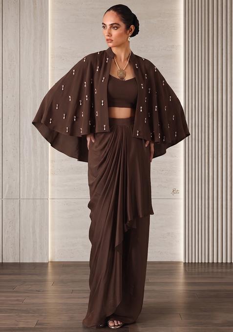 Brown Hand Work Strappy Fusion Set