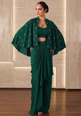 Dark Green Hand Work Strappy Fusion Set
