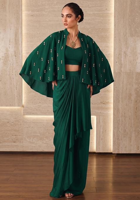 Dark Green Hand Work Strappy Fusion Set