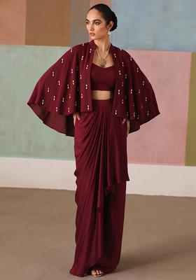 Maroon Hand Work Strappy Fusion Set