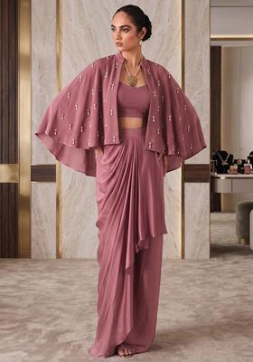 Mauve Hand Work Strappy Fusion Set