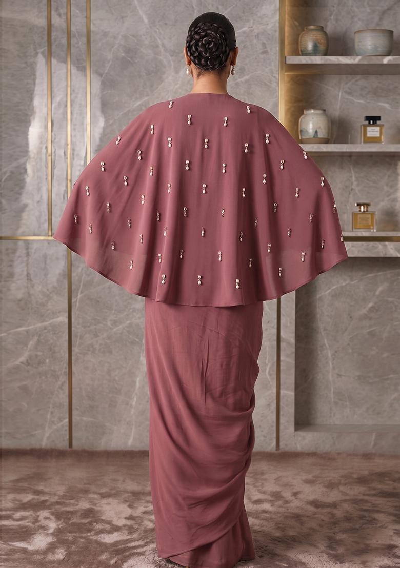 Mauve Hand Work Strappy Fusion Set - Indya