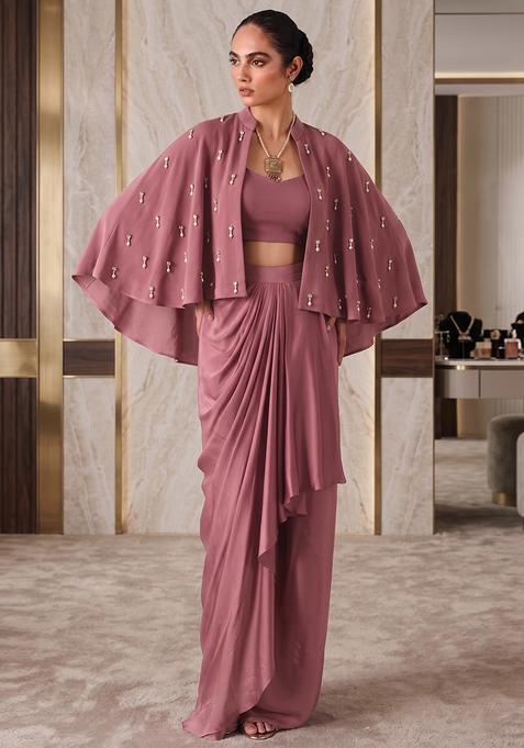 Mauve Hand Work Strappy Fusion Set