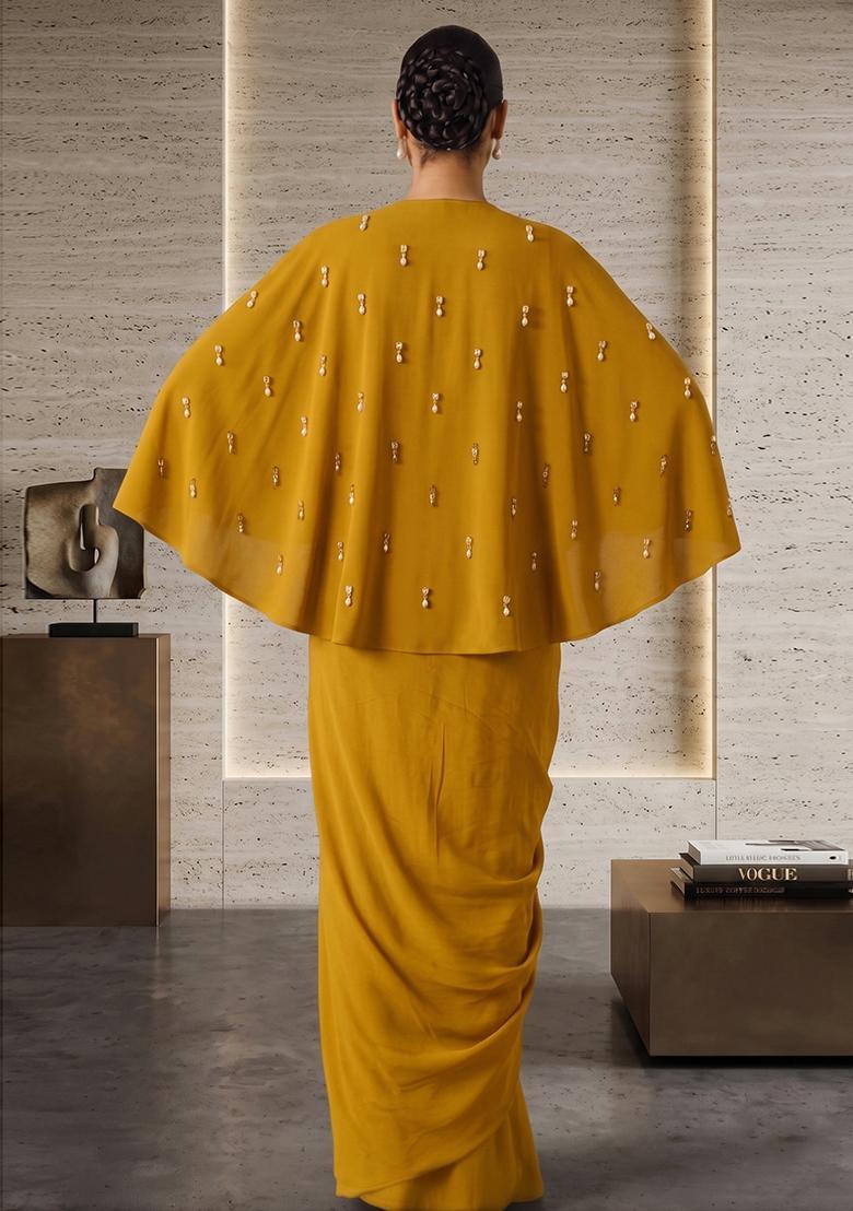Mustard Hand Work Strappy Fusion Set - Indya