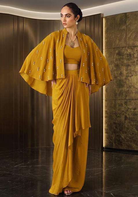 Mustard Hand Work Strappy Fusion Set