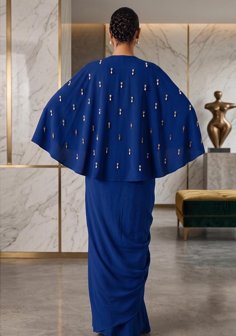 Dark Blue Hand Work Strappy Fusion Set - Indya