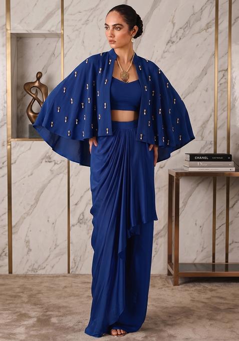 Dark Blue Hand Work Strappy Fusion Set