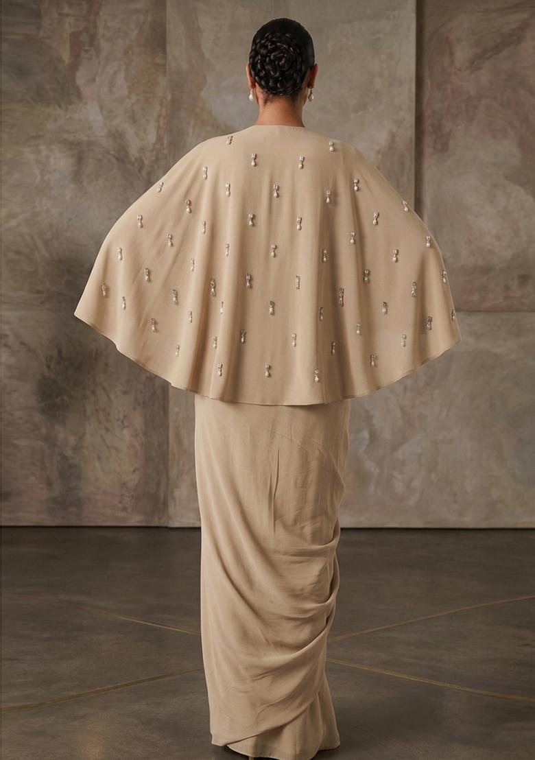 Beige Hand Work Strappy Fusion Set - Indya