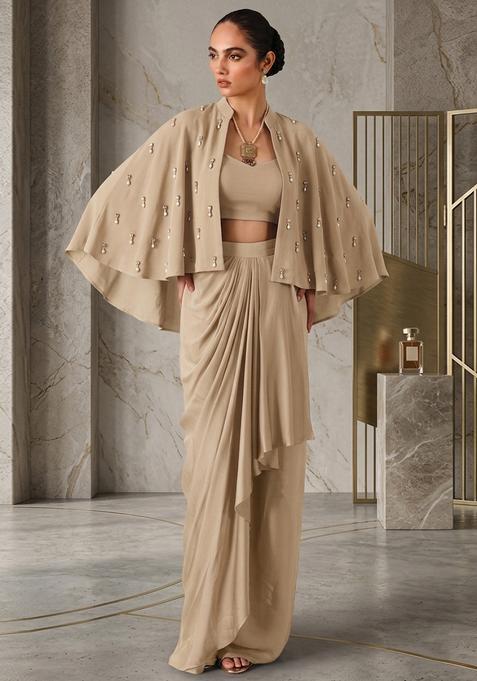 Beige Hand Work Strappy Fusion Set