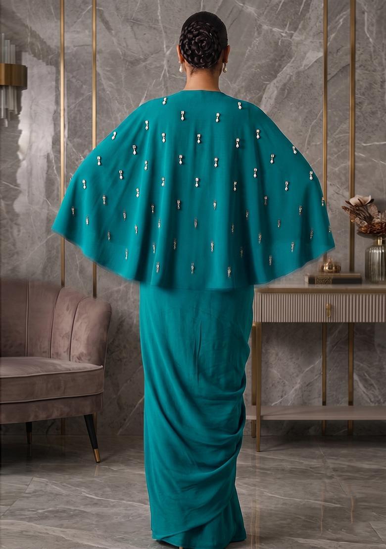 Teal Hand Work Strappy Fusion Set - Indya