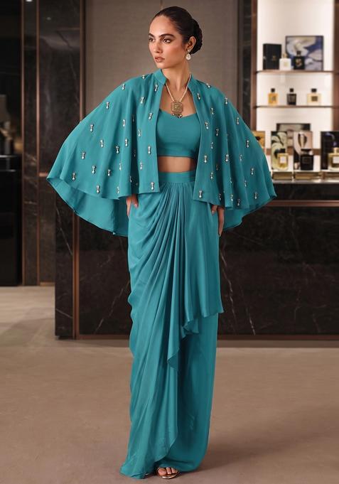 Teal Hand Work Strappy Fusion Set