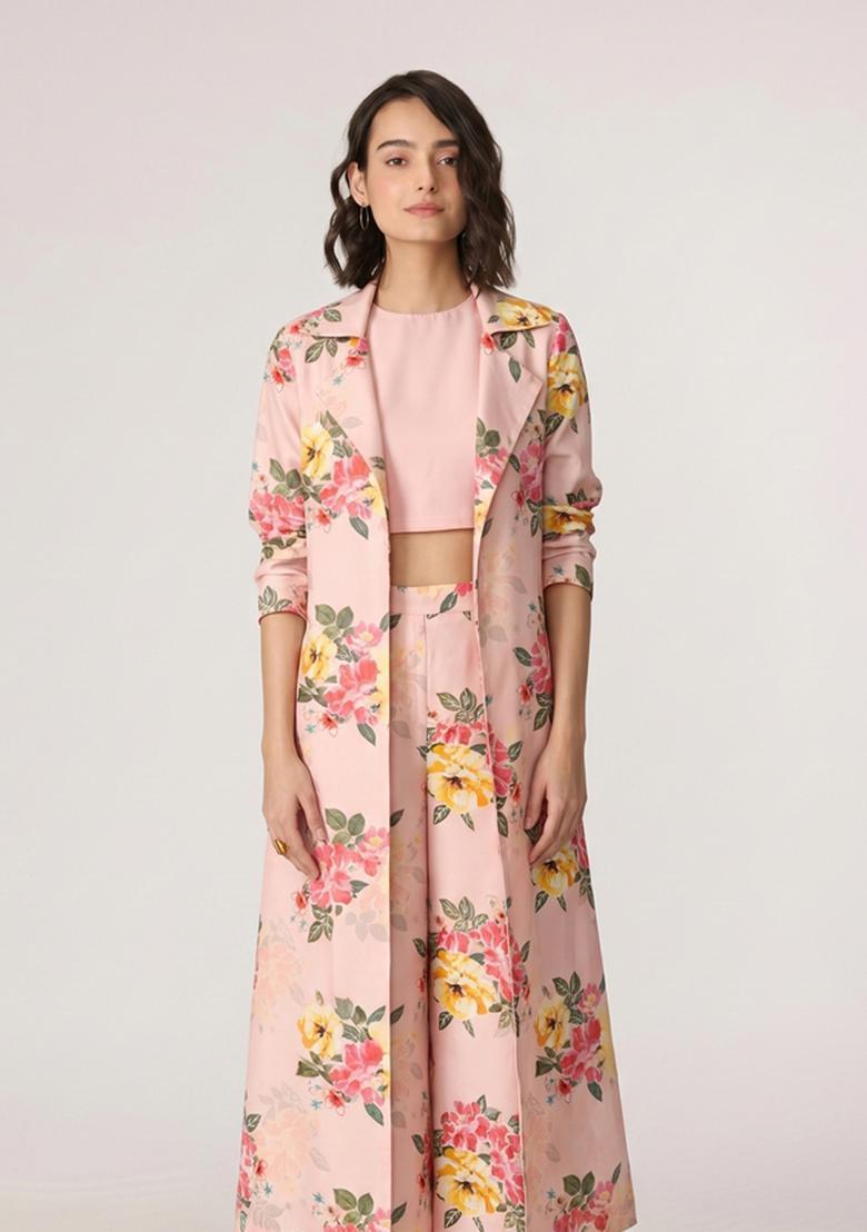 Peach Pink Printed Organza Fusion Set - Indya