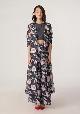Black Printed Organza Fusion Set