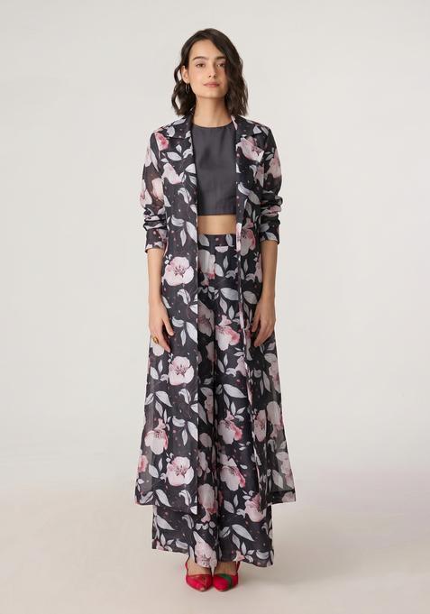 Black Printed Organza Fusion Set