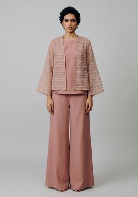 Peach Sequin Silk Fusion Set