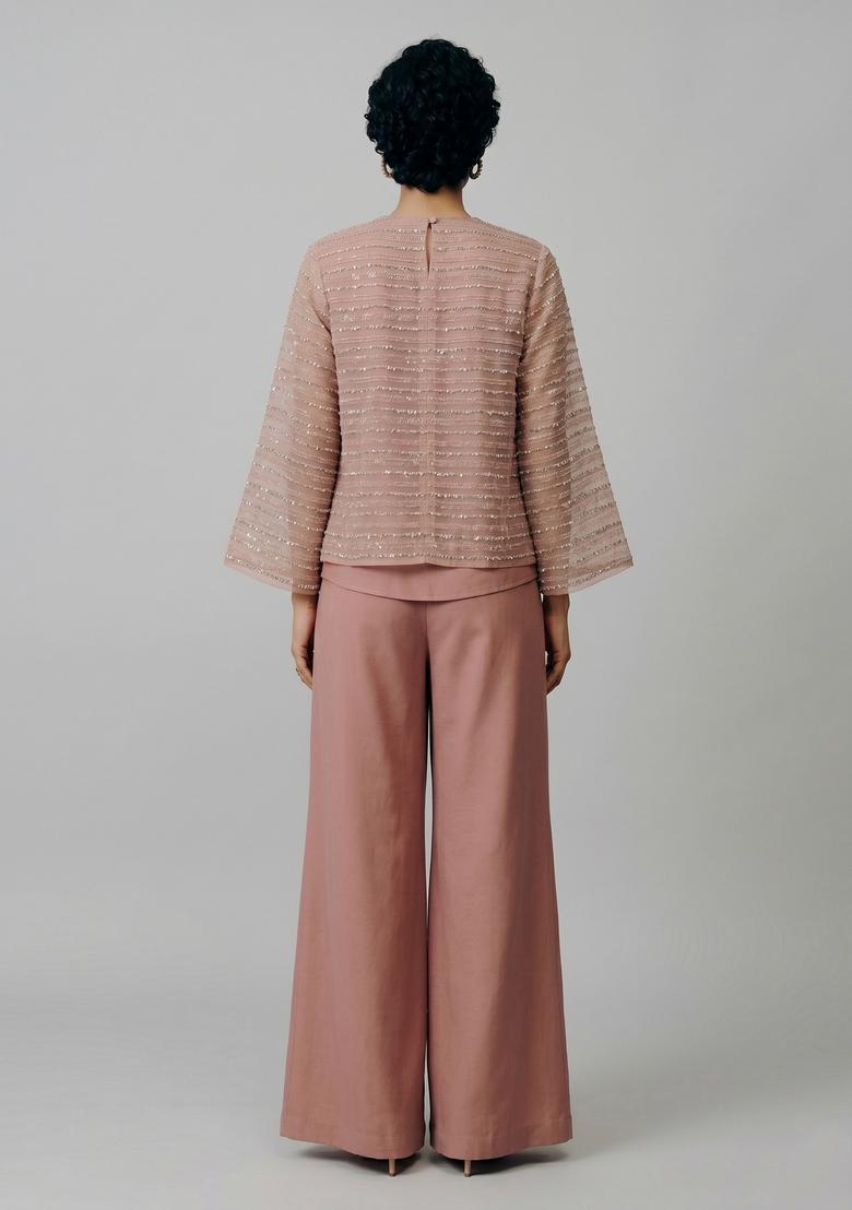 Peach Sequin Silk Fusion Set - Indya
