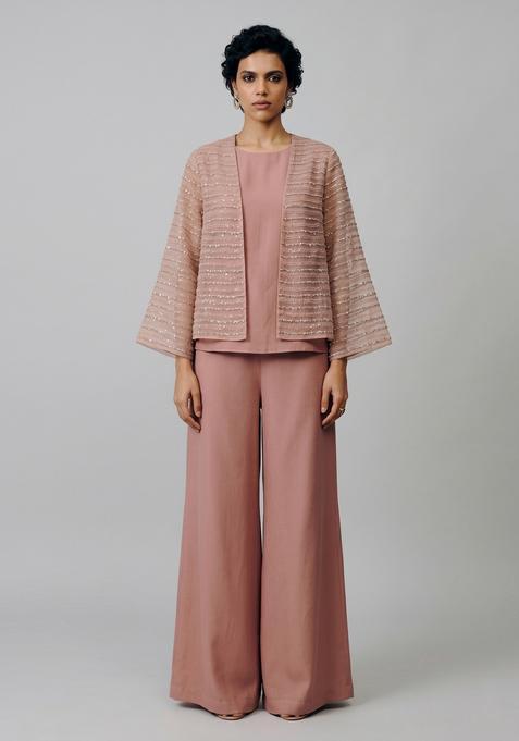 Peach Sequin Silk Fusion Set