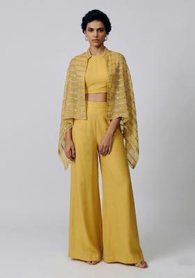Mustard Sequin Silk Fusion Set