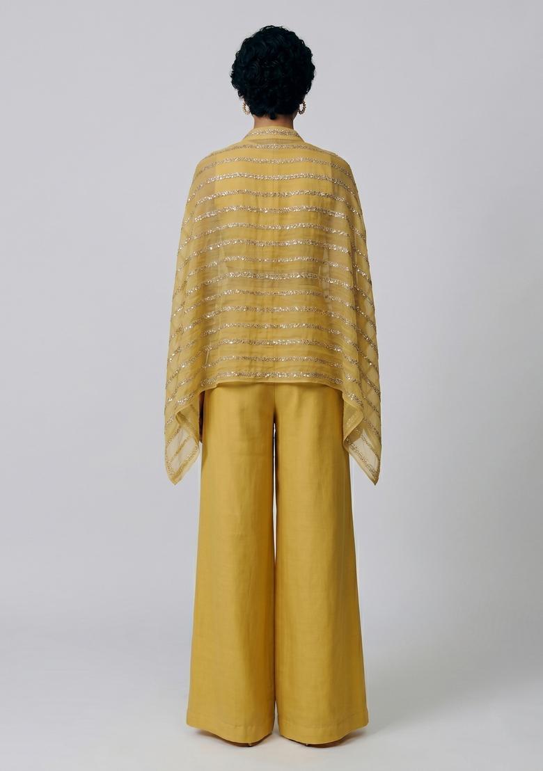 Mustard Sequin Silk Fusion Set - Indya