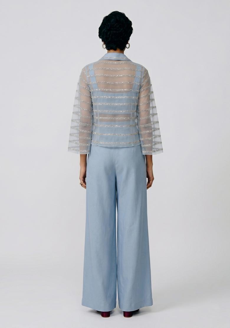 Sky Blue Sequin Silk Fusion Set - Indya