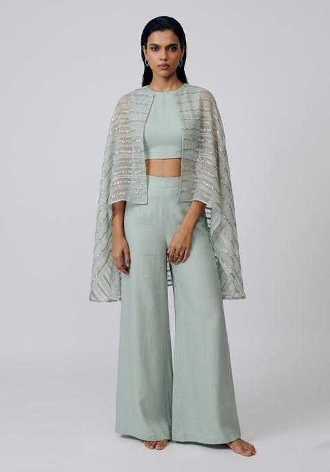 Mint Green Sequin Poly Blend Fusion Set