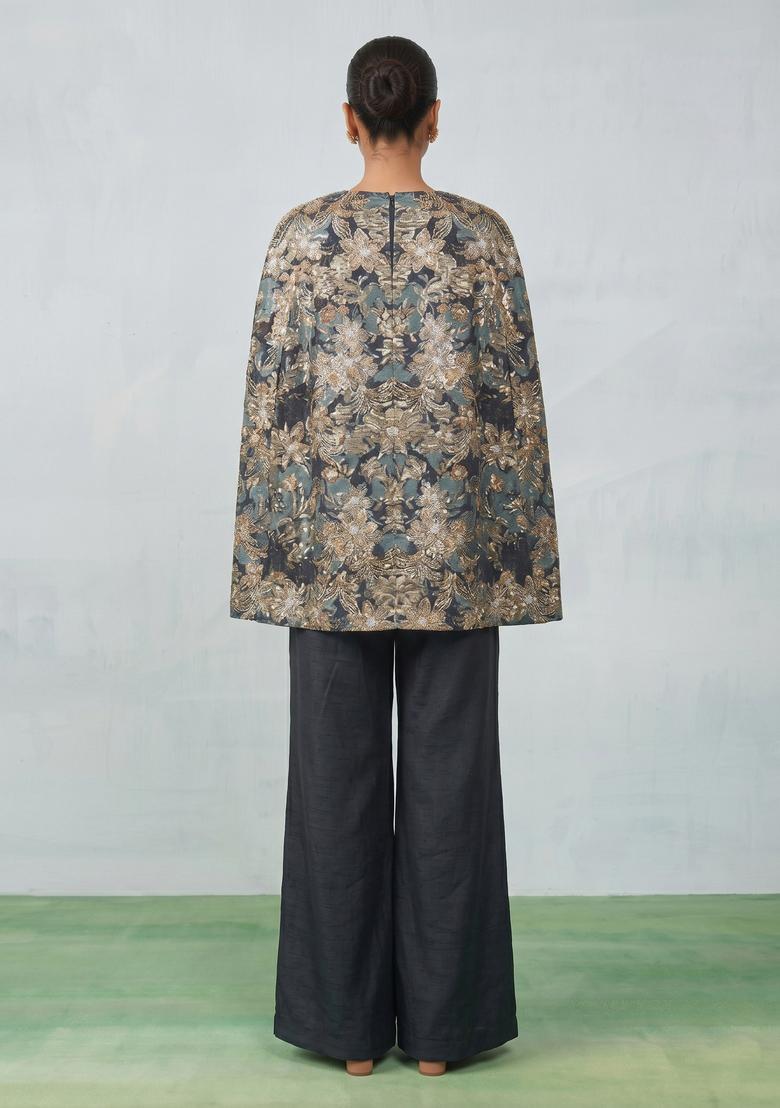 Black Jacquard Brocade Fusion Set - Indya
