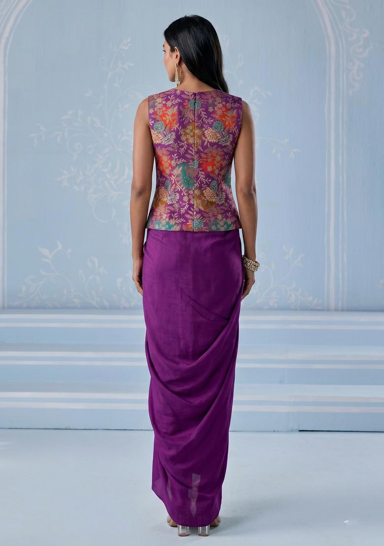 Purple Printed Viscose Fusion Set - Indya