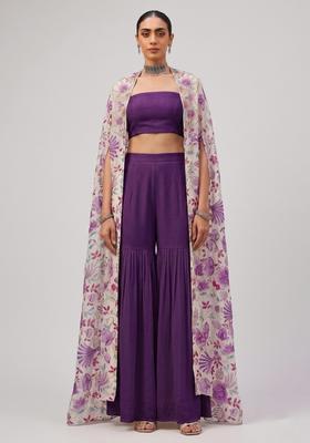 Purple Printed Organza Sharara Set