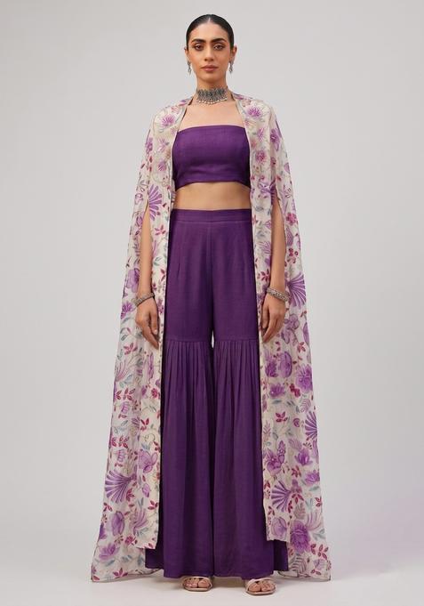 Purple Embroidered Organza Sharara Set