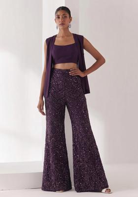 Deep Purple Sequin Net Fusion Set