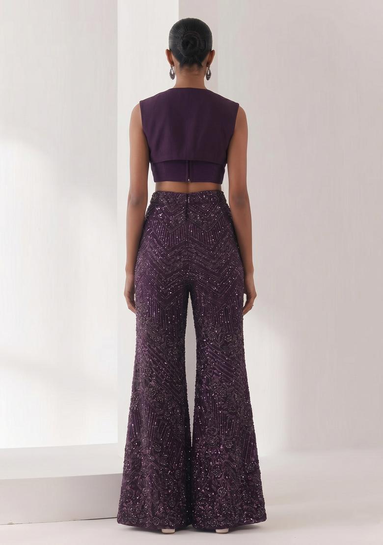 Deep Purple Sequin Net Fusion Set - Indya