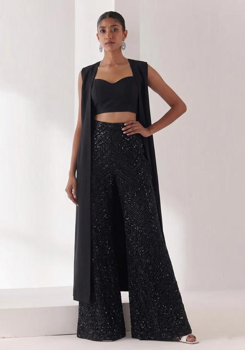 Black Sequin Net Fusion Set