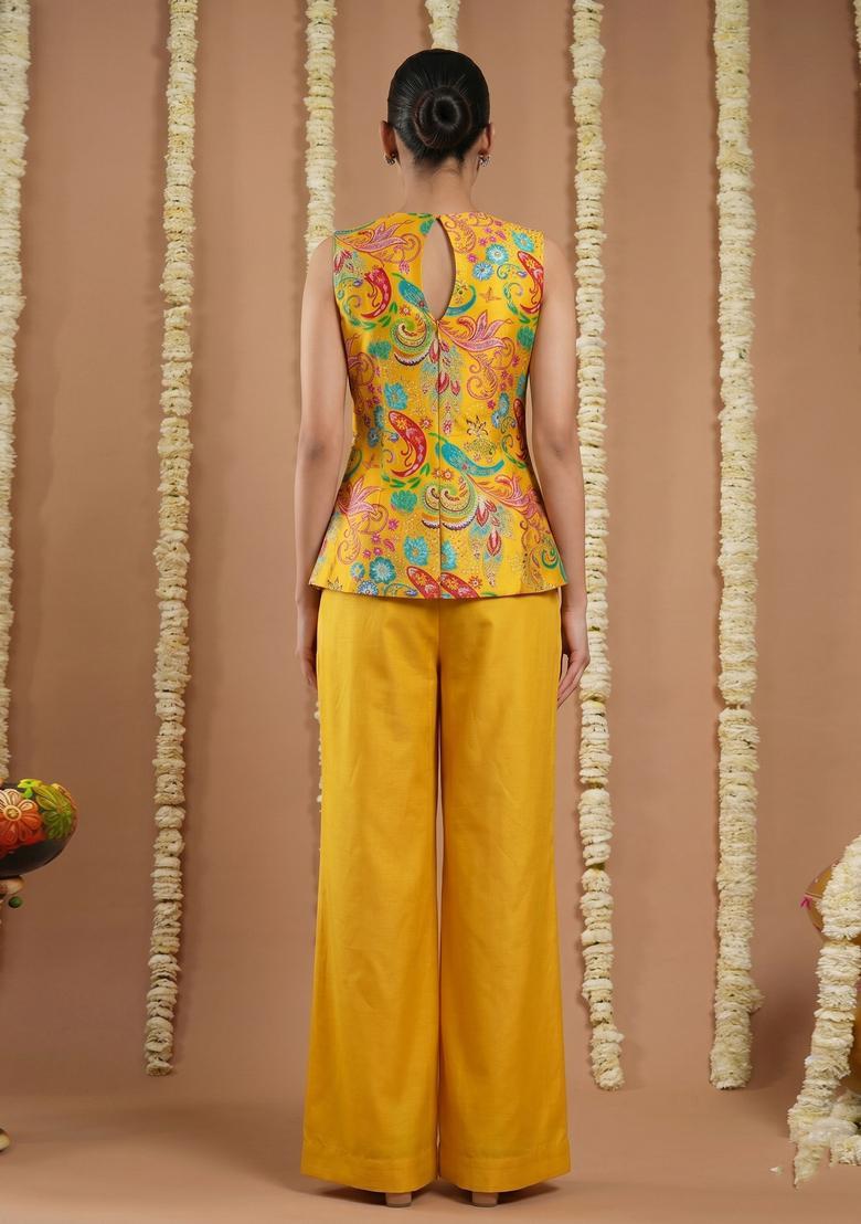Mustard Printed Crepe Fusion Set - Indya