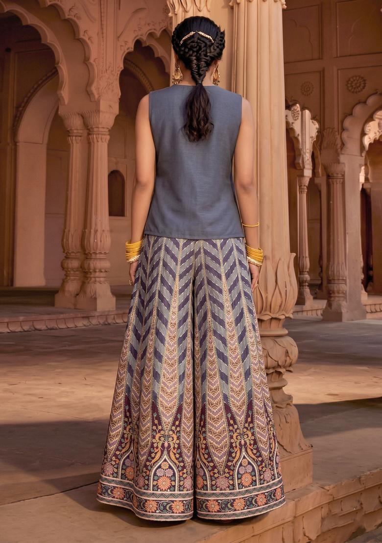 Grey Printed Crepe Fusion Set - Indya