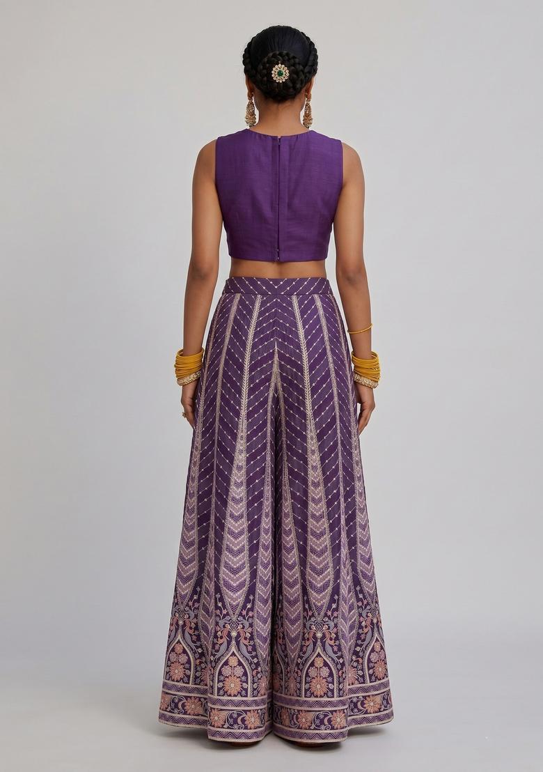 Purple Printed Crepe Fusion Set - Indya