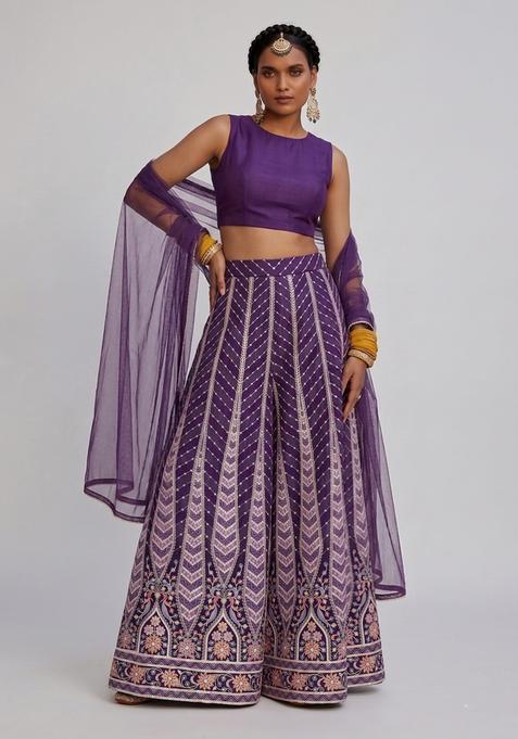 Purple Printed Crepe Fusion Set