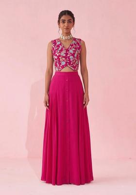 Rani Pink Printed Crepe Fusion Set