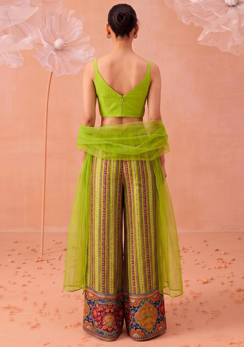 Lime Green Sequin Silk Fusion Set - Indya