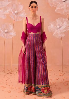 Dark Pink Sequin Silk Fusion Set