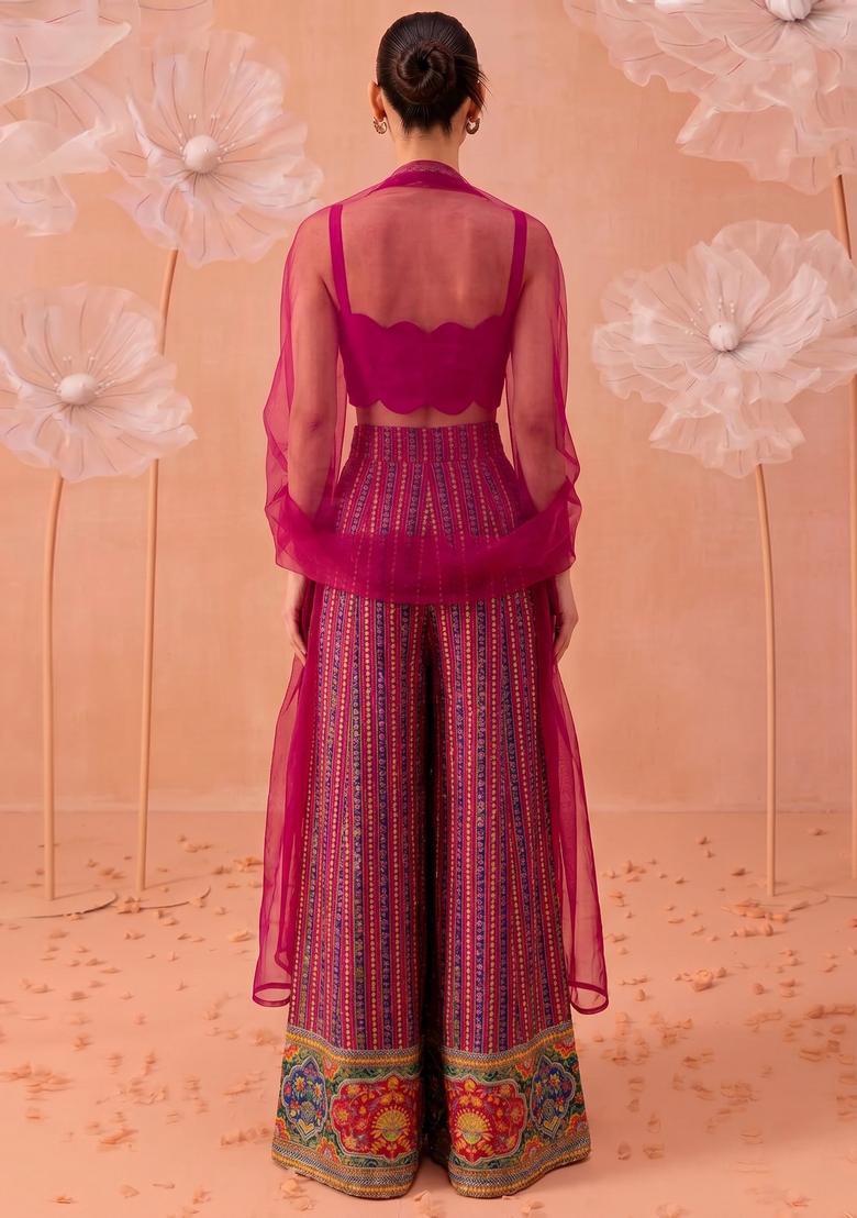 Dark Pink Sequin Silk Fusion Set - Indya