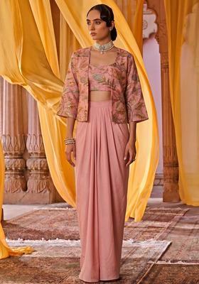 Onion Pink Printed Organza Fusion Set