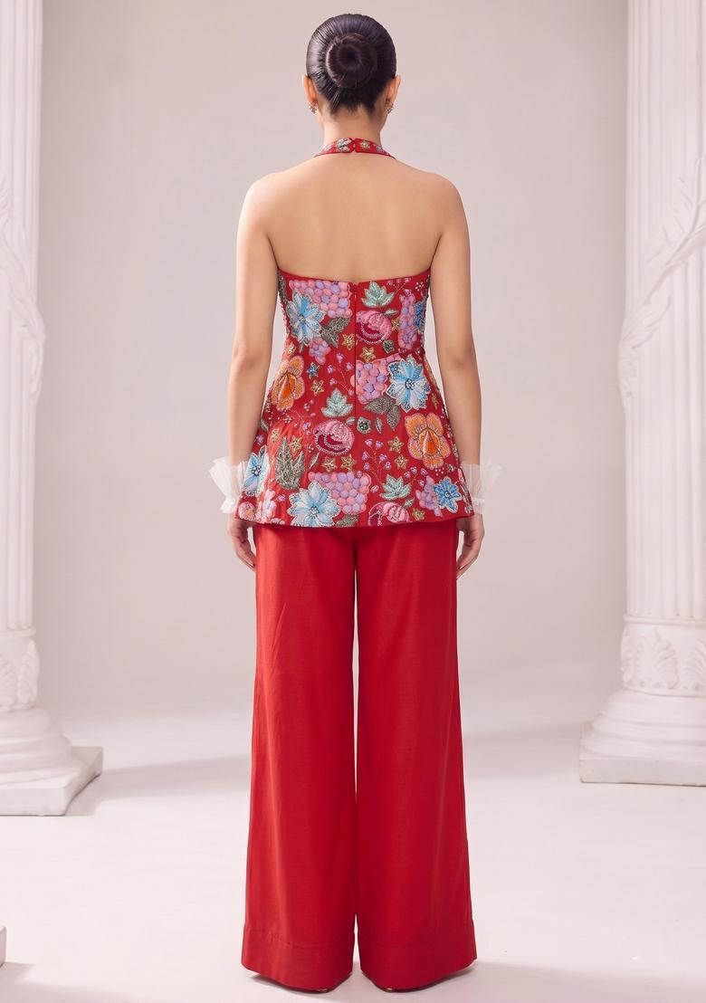 Red Printed Crepe Fusion Set - Indya