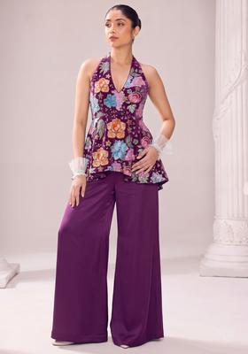 Purple Printed Crepe Fusion Set