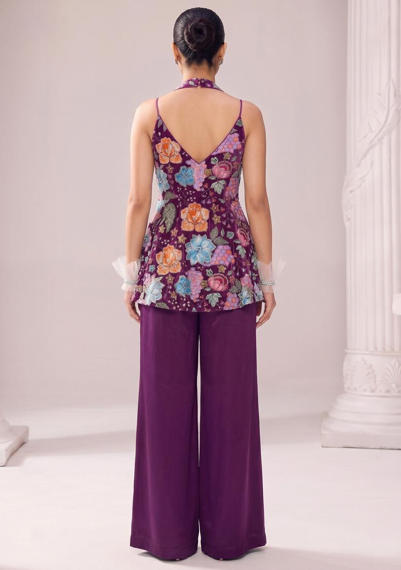 Purple Printed Crepe Fusion Set - Indya