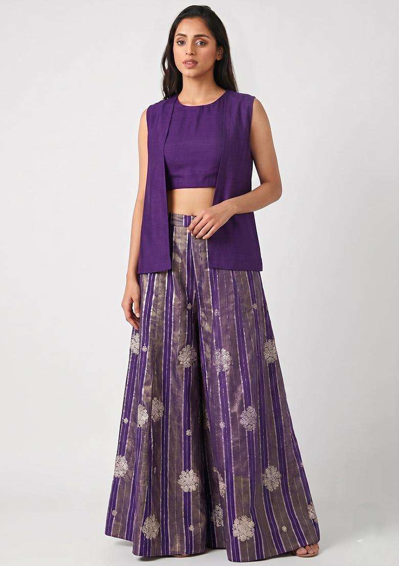 Purple Zari Tissue Sharara Set - Indya